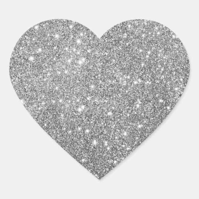 Elegant Silver Glitter Heart Sticker (Front)