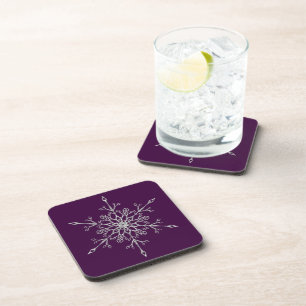 Elegant Silver Glitter Holiday Snowflake Purple Coaster