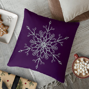 Elegant Silver Glitter Holiday Snowflake Purple Cushion