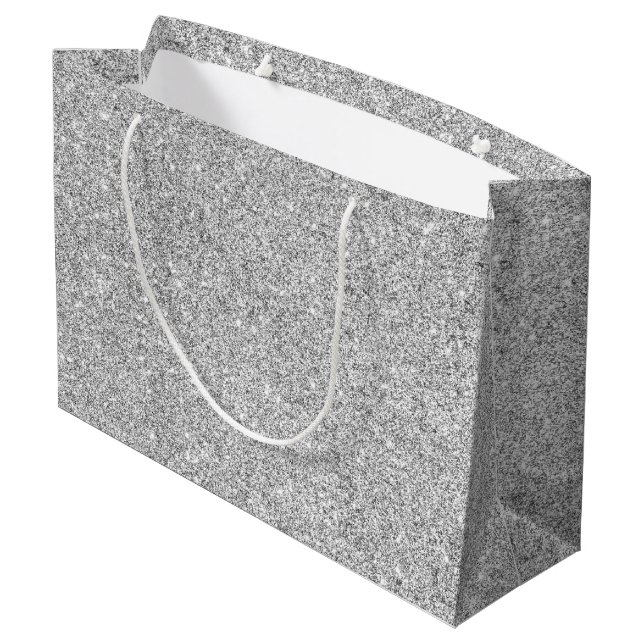 Elegant Silver Glitter Large Gift Bag (Back Angled)