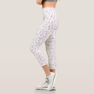 Elegant Silver Glitter Leopard Pattern Capri Leggings