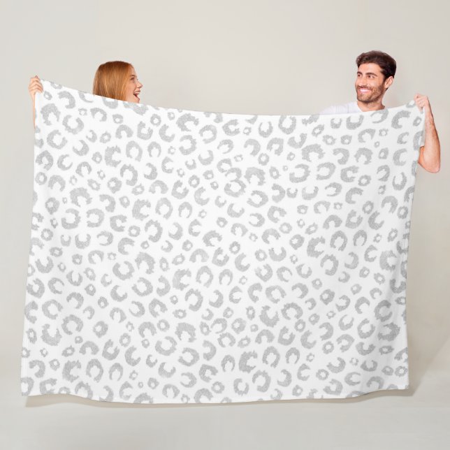 Elegant Silver Glitter Leopard Pattern Fleece Blanket (In Situ)