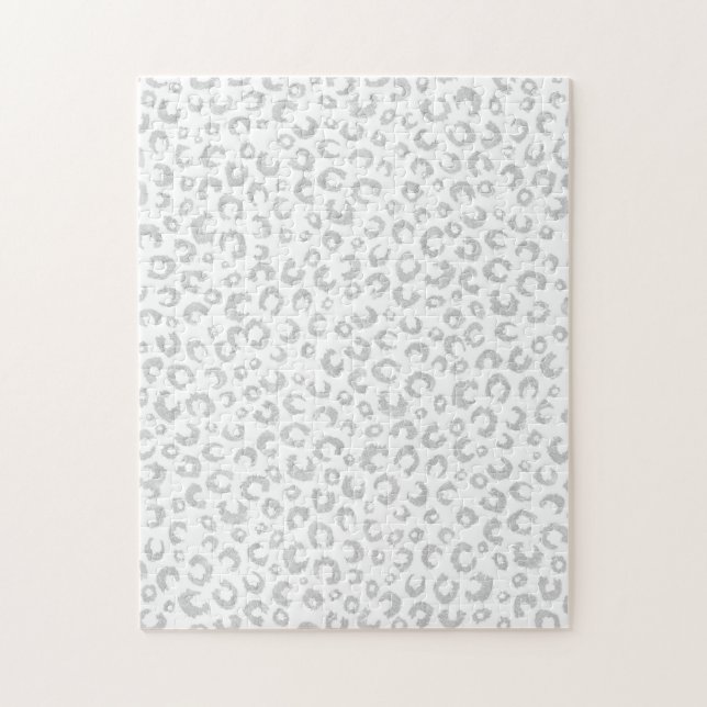 Elegant Silver Glitter Leopard Pattern Jigsaw Puzzle (Vertical)