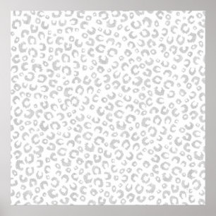 Elegant Silver Glitter Leopard Pattern Poster