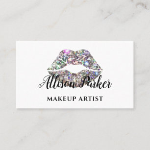 Elegant Silver Glitter Lips Makeup Artist  Business Card