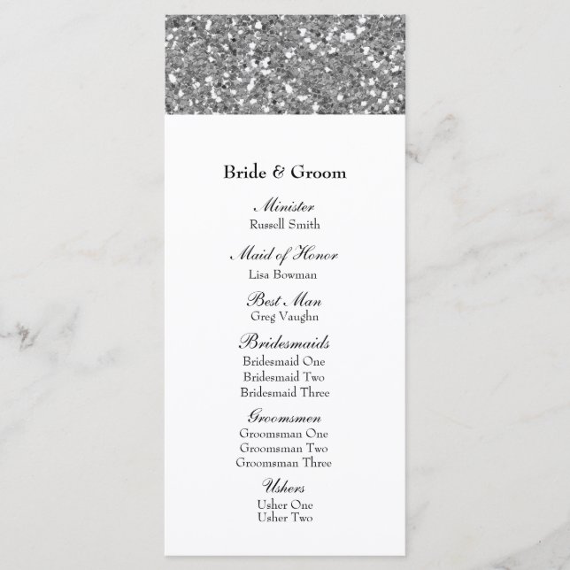 Elegant Silver Glitter Look Wedding Program Programme (Front)