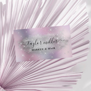 Elegant silver glitter makeup & hair metallic  business card