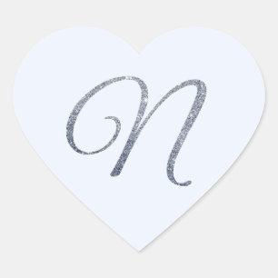 Elegant Silver Glitter Monogram N Envelope Seal