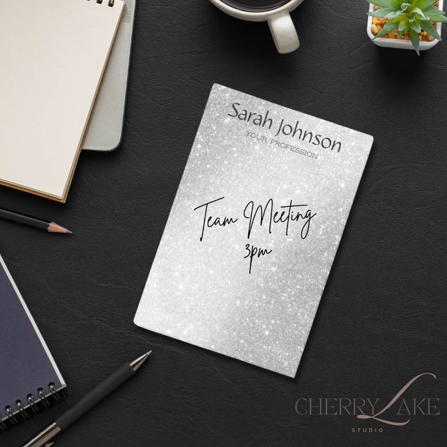 Elegant Silver Glitter Monogram Personalised Name  Post-it Notes (Creator Uploaded)