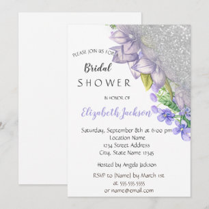 Elegant Silver Glitter Ombre,Flowers Bridal Shower Invitation