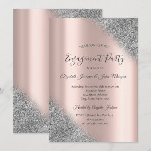 Elegant Silver Glitter Ombre Rose Gold Engagement  Invitation