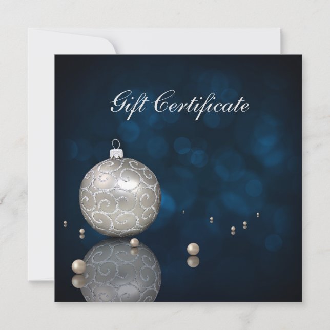 Elegant Silver Glitter Ornament Gift Certificate (Front)