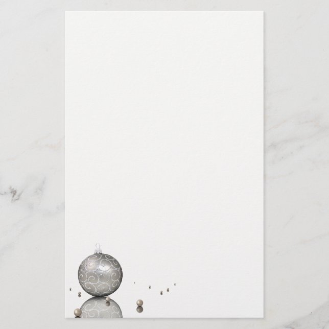 Elegant Silver Glitter Ornament - Xmas Stationery (Front)