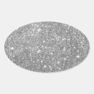 Elegant Silver Glitter Oval Sticker