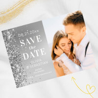 Elegant Silver Glitter Photo Wedding Save The Date
