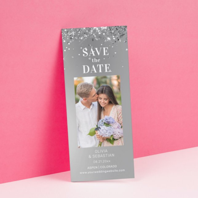 Elegant Silver Glitter Photo Wedding Save The Date (Creator Uploaded)