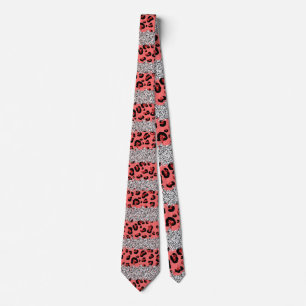 Elegant Silver Glitter Pink Leopard Print Classy Tie