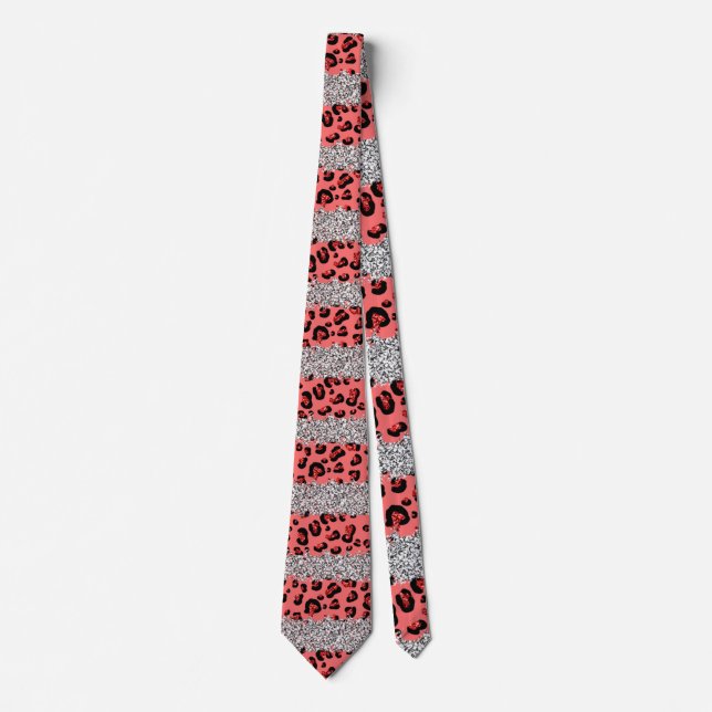 Elegant Silver Glitter Pink Leopard Print Classy Tie (Front)