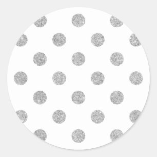 Elegant Silver Glitter Polka Dots Pattern Classic Round Sticker
