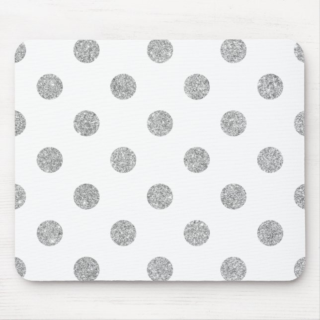 Elegant Silver Glitter Polka Dots Pattern Mouse Mat (Front)