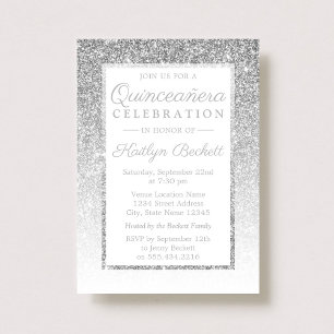 Elegant Silver Glitter Quinceañera 15th Birthday Invitation
