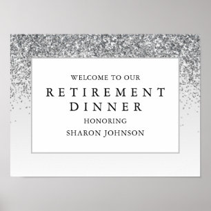 Elegant Silver Glitter Retirement Party Welcome Poster