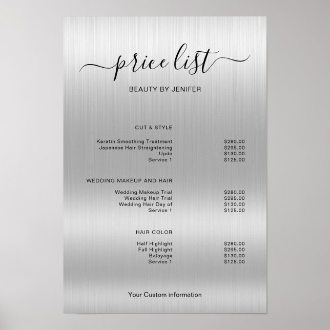 Elegant Silver Glitter Salon Poster (Front)