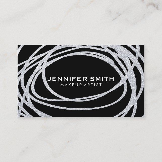 Elegant Silver Glitter Scribble Business Card (Front)
