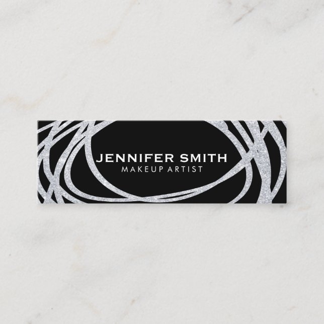 Elegant Silver Glitter Scribble Mini Business Card (Front)
