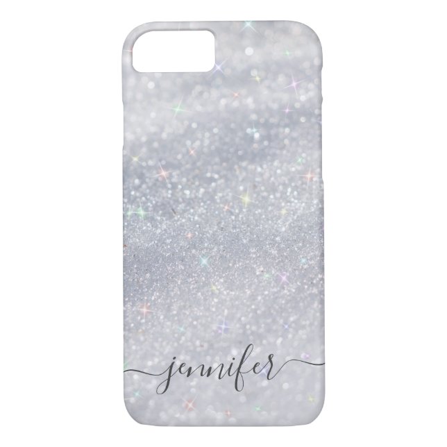 Elegant Silver Glitter Script | Custom Name Case-Mate iPhone Case (Back)