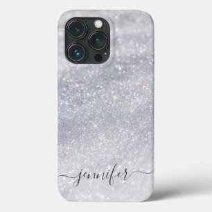 Elegant Silver Glitter Script   Custom Name iPhone 13 Pro Case