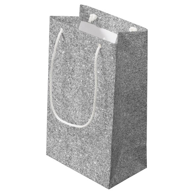 Elegant Silver Glitter Small Gift Bag (Back Angled)
