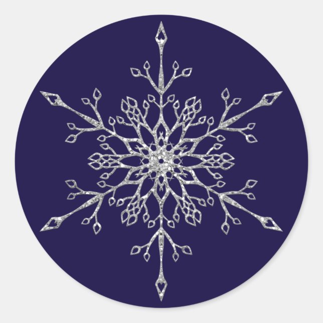 Elegant Silver Glitter Snowflake Christmas Holiday Classic Round Sticker (Front)
