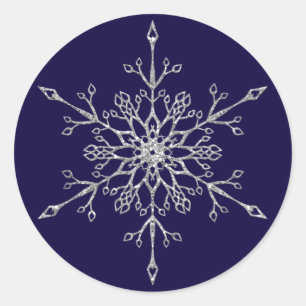 Elegant Silver Glitter Snowflake Christmas Holiday Classic Round Sticker