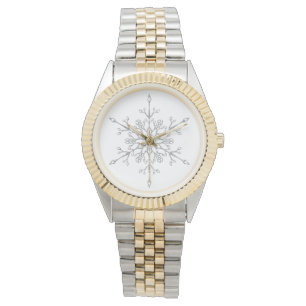 Elegant Silver Glitter Snowflake Christmas Holiday Watch