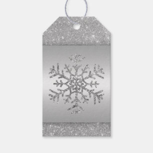 Elegant Silver Glitter Snowflake Gift Tags