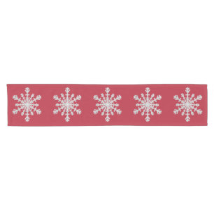 Elegant Silver Glitter Snowflake on Christmas Red Short Table Runner