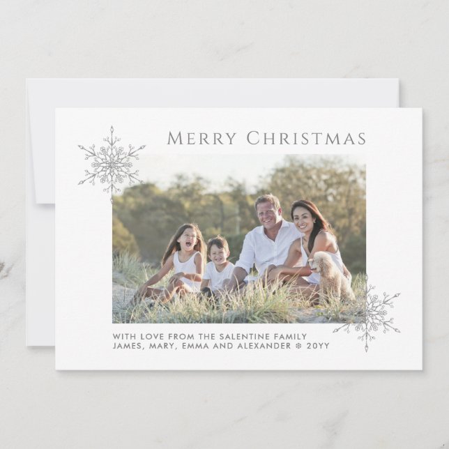 Elegant Silver Glitter Snowflakes Christmas Photo Holiday Card (Front)