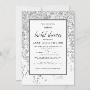 Elegant Silver Glitter Spark Virtual Bridal Shower Invitation