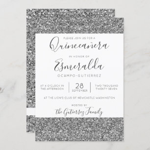 Elegant Silver Glitter Sparkle Quinceanera Invitation