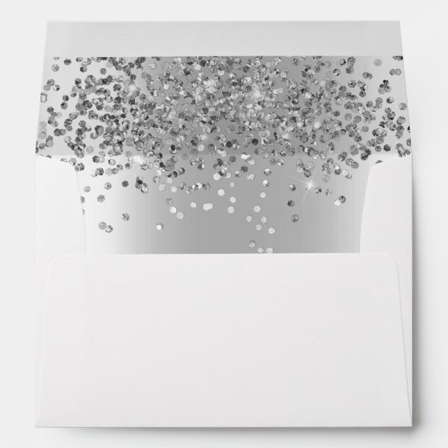 Elegant  Silver Glitter Sparkle Script Wedding Envelope (Back (Bottom))