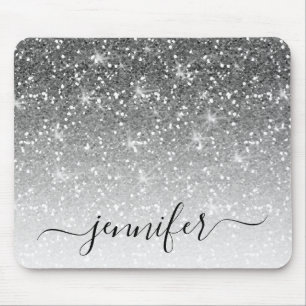 Elegant Silver Glitter Sparkle Your Name Mouse Mat