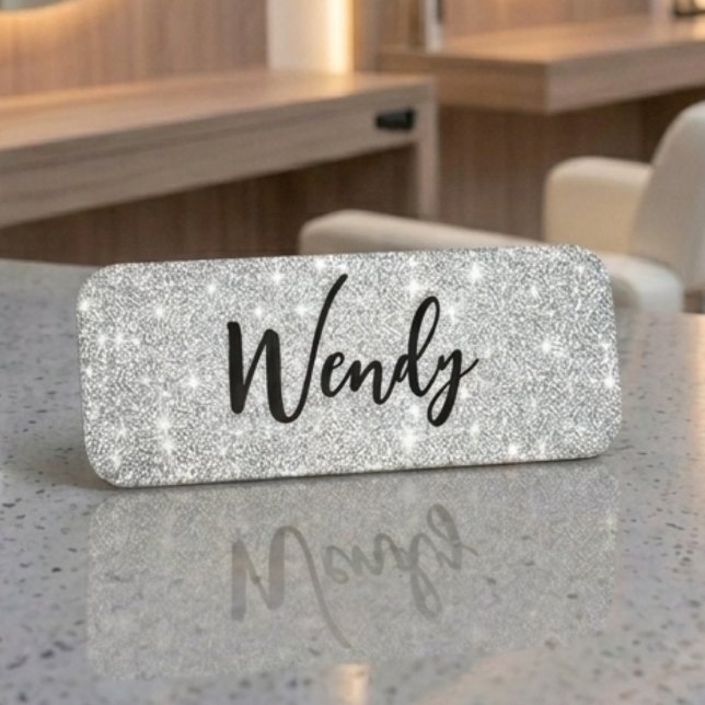 Elegant Silver Glitter Staff Name Tag  (Creator Uploaded)