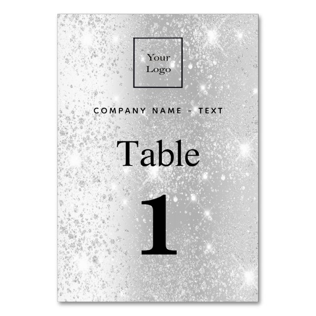 Elegant silver glitter table number logo cafe (Front)