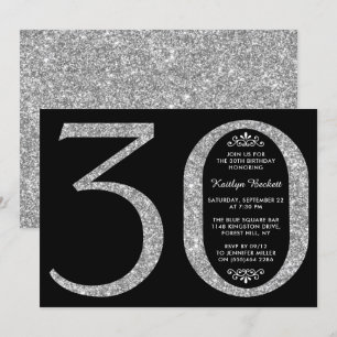 Elegant Silver Glitter Typography 30th Birthday Invitation
