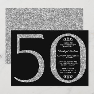 Elegant Silver Glitter Typography 50th Birthday Invitation