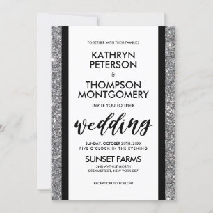Elegant Silver Glitter Vintage Wedding Invitation