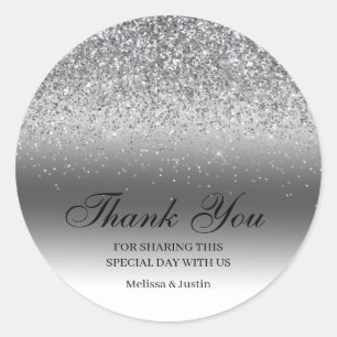 Elegant Silver Glitter Wedding Classic Round Sticker