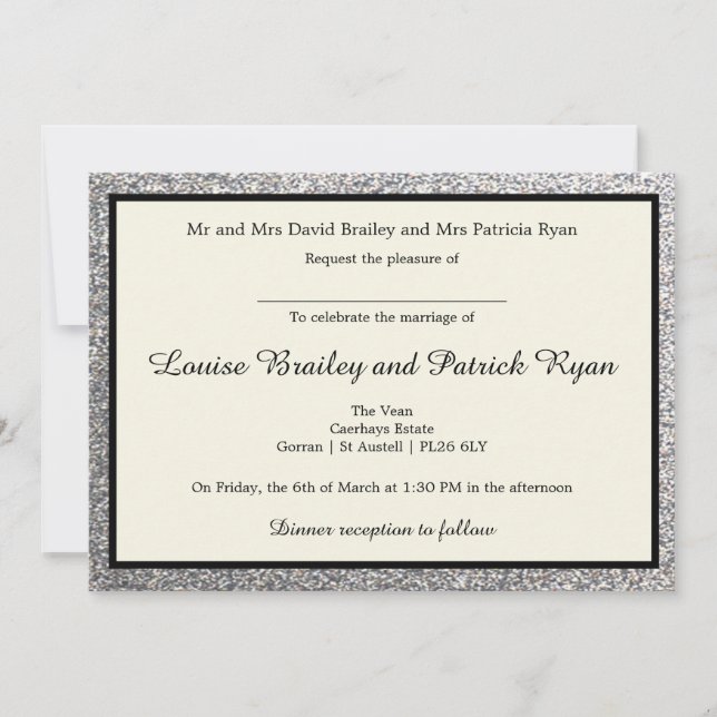 Elegant Silver Glitter Wedding Invitation (Front)