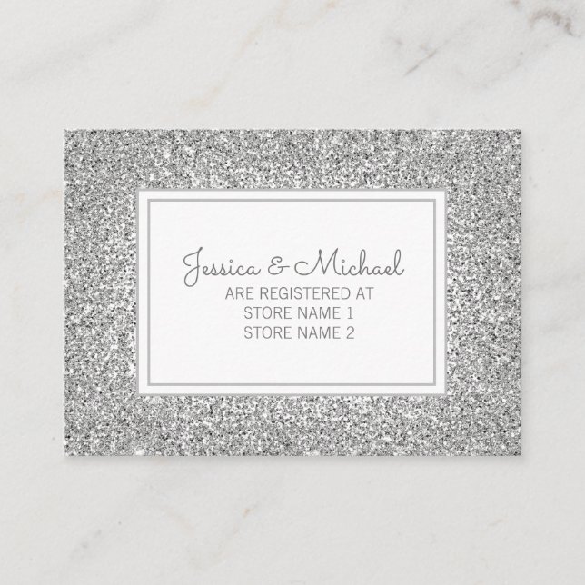 Elegant Silver Glitter Wedding Registry Enclosure Card (Front)